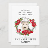 Lakeland Terrier Water Color Poinsettiaクリスマス シーズンカード (正面/裏面)