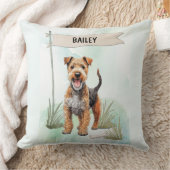 Lakeland Terrier Watercolor Personalized Dog クッション (ブランケット)