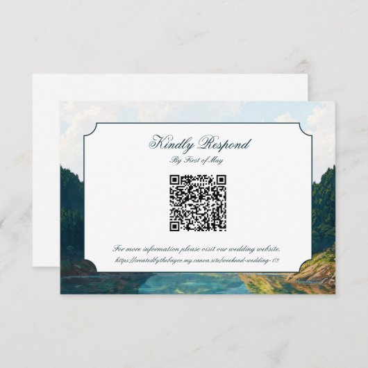 Lakeside Mountain Valley Wedding QR code RSVP Card (正面/裏面)