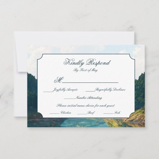 Lakeside Mountain Valley Wedding RSVP Card (正面)