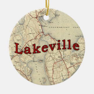 Lakevilleマサチューセッツの古い地図 セラミックオーナメント