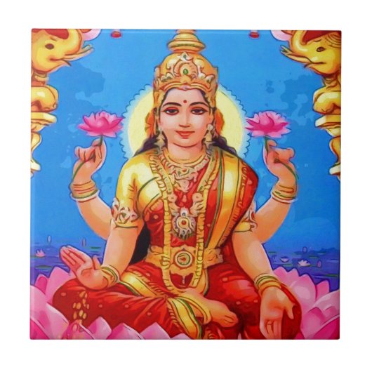 Lakshmi美しい金Diwaliの女神 タイル (正面)