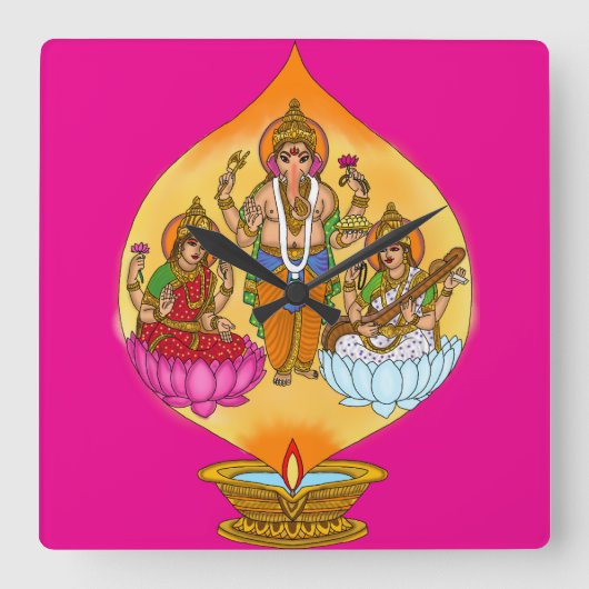 Lakshmi Ganesh Wall Clock スクエア壁時計 (正面)