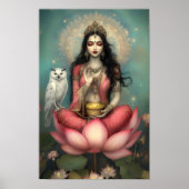 Lakshmi Hindu Goddess of Prosperity Owl Lotus ポスター (正面)