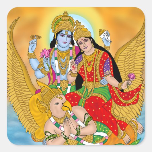 Lakshmi Narayan Sticker – Divine Spiritual Sticker スクエアシール (正面)