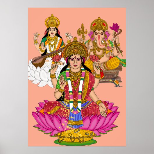 Lakshmi Saraswati Ganesha Poster ポスター (正面)