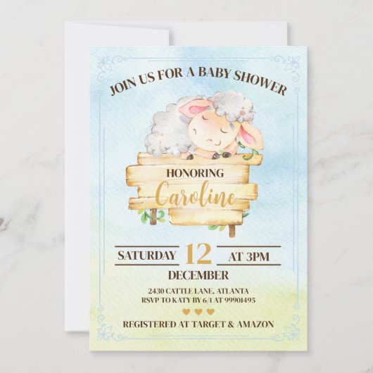 Lamb Baby Shower Invitation 招待状 (正面)