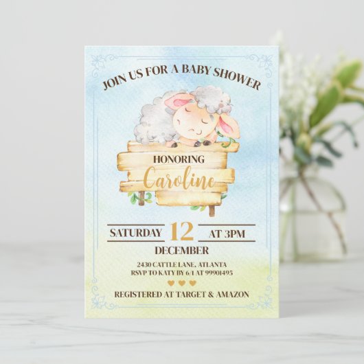 Lamb Baby Shower Invitation 招待状 (スタンド正面)