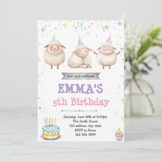 Lamb birthday party invitation 招待状 (スタンド正面)