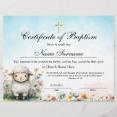 Lamb Certificate of Baptism, Baby Dedication (正面)
