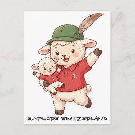 Lamb Family Fan with Alpine Hat シーズンポストカード