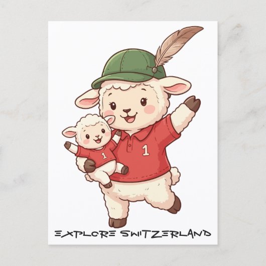 Lamb Family Fan with Alpine Hat ポストカード (正面)