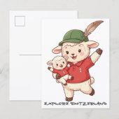 Lamb Family Fan with Alpine Hat ポストカード (正面/裏面)