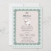 Lamb Farm Party Animals Boys 1st Birthday Blue 招待状 (正面)