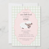 Lamb Farm Party Animals Girls 1st Birthday Pink 招待状 (正面)