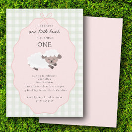 Lamb Farm Party Animals Girls 1st Birthday Pink 招待状