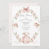 Lamb Floral Hydrangeas Pink Girl Baby Shower 招待状 (正面/裏面)
