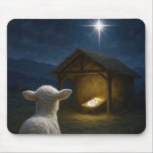 Lamb Gazing at Baby Jesus In a Manger マウスパッド (正面)