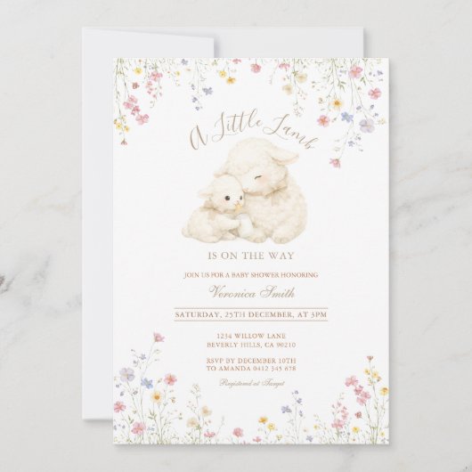 Lamb Gender Neutral Baby Shower Invitation 招待状 (正面)