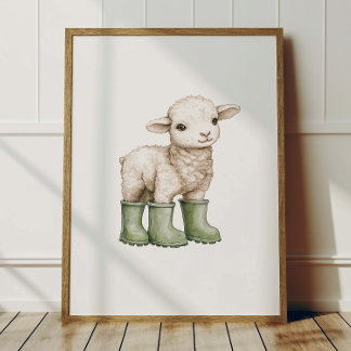 Lamb in Sage Green Boots Poster Kids Room Decor ポスター