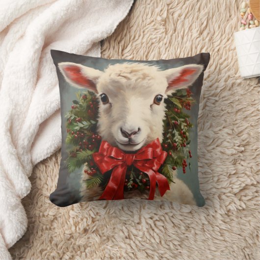 LAMB n WREATH CHRISTMAS PILLOW クッション (ブランケット)