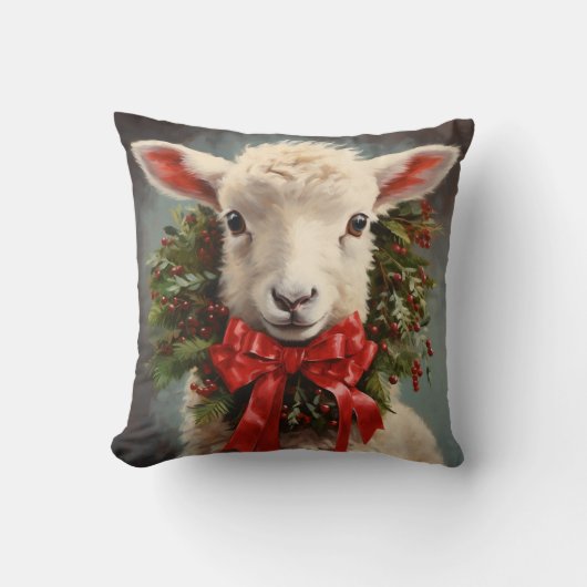 LAMB n WREATH CHRISTMAS PILLOW クッション (正面)