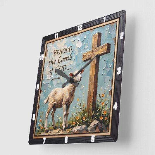 Lamb of God: Sacred Timepiece Art スクエア壁時計 (傾斜)