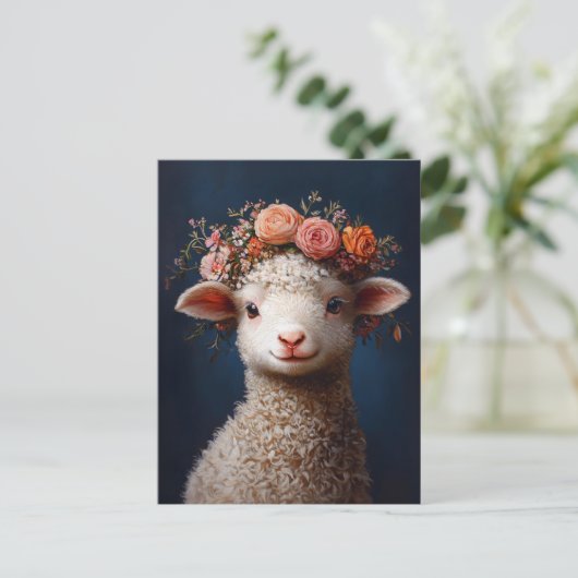 Lamb Wearing a Flower Crown ポストカード (スタンド正面)