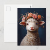 Lamb Wearing a Flower Crown ポストカード (正面/裏面)