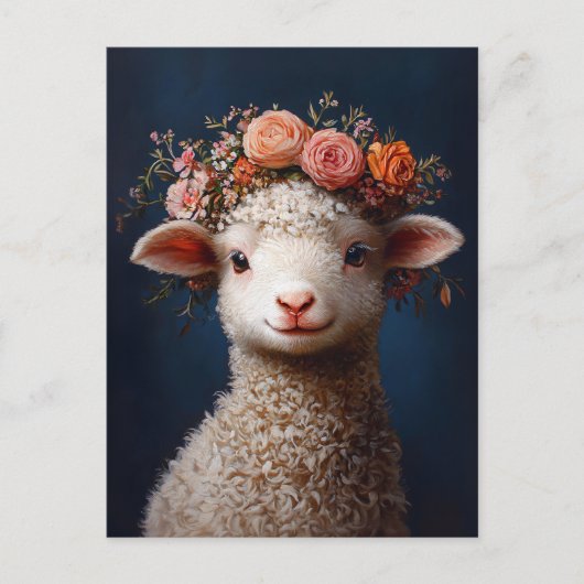 Lamb Wearing a Flower Crown ポストカード (正面)