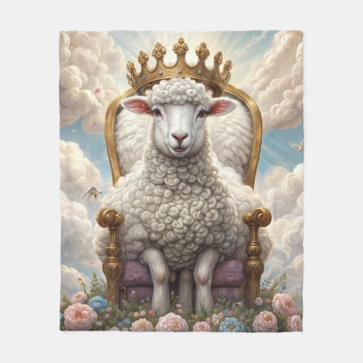 Lamb with a crown on a throne フリースブランケット (正面)