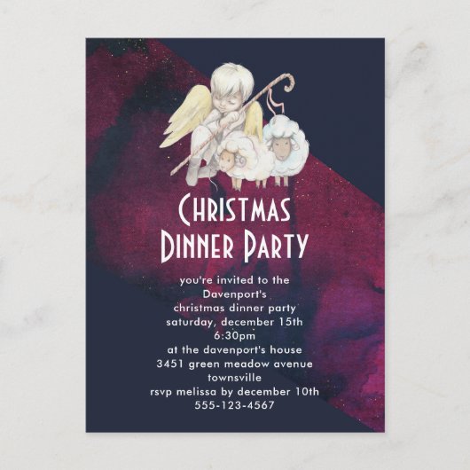 Lambs Dnnerとのクリスマスエンジェルシェパードパーティー ポストカード (正面)