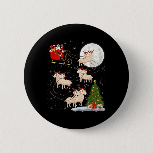 Lambs Sheep Santa Sleigh Flying Funny Magical Chri 缶バッジ (正面)