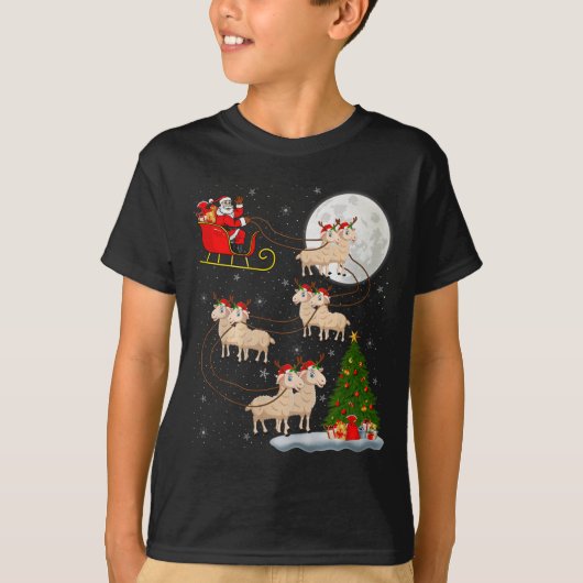 Lambs Sheep Santa Sleigh Flying Funny Magical Chri Tシャツ (正面)
