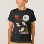 Lambs Sheep Santa Sleigh Flying Funny Magical Chri Tシャツ (正面)