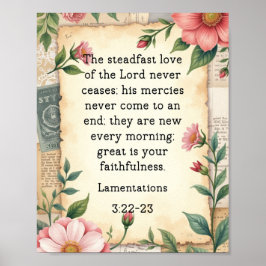 Lamentations 3:22–23 Vintage Floral Design  ポスター