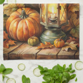 Lamp and Pumpkins Fall キッチンタオル (折り畳み)