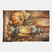 Lamp and Pumpkins Fall キッチンタオル (横)