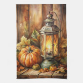 Lamp and Pumpkins Fall キッチンタオル (縦)