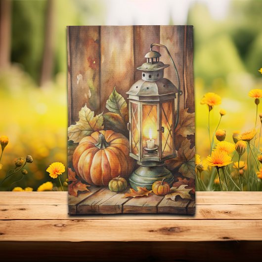 Lamp and Pumpkins Fall キッチンタオル