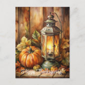 Lamp and Pumpkins Happy Thanksgiving シーズンポストカード (正面)