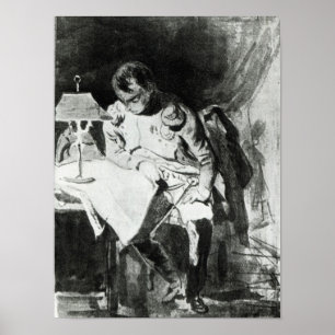 lamplight、c.1800によって彼の地図を調査しているナポレオン ポスター