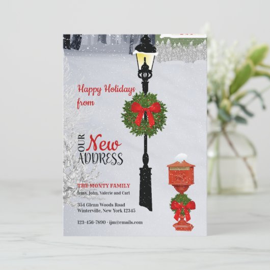 LamppostとMailboxの新しいアドレスのホリデーカード シーズンカード (スタンド正面)