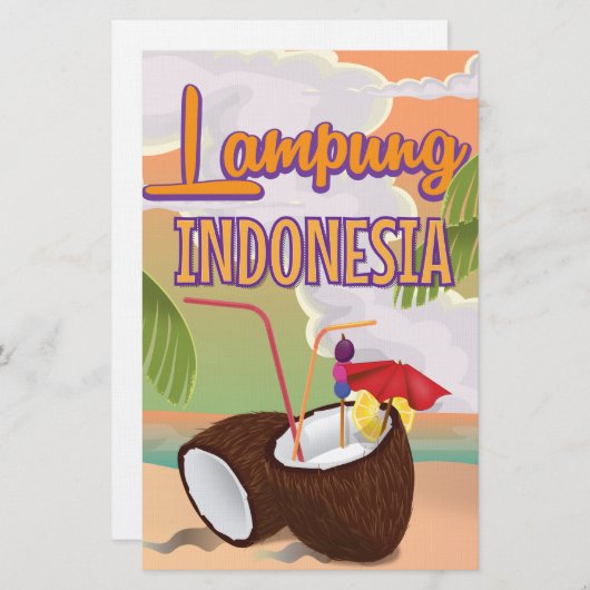 Lampung Indonesiaヴィンテージの休日のポスター。 便箋 (正面/裏面)