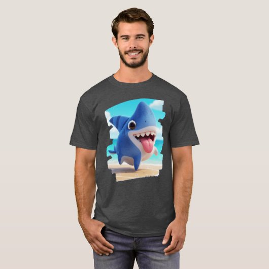 Land Half Cute Dog Half Whimsical Shark 3D retro Tシャツ (正面フル)