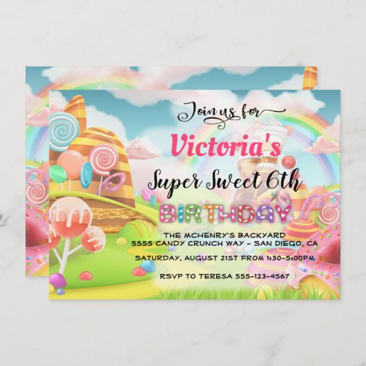 Land of Candy Birthday Party招待 招待状 (正面/裏面)