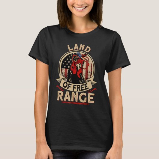 Land of Free Range USA Chicken 4th of July Mama He Tシャツ (正面)