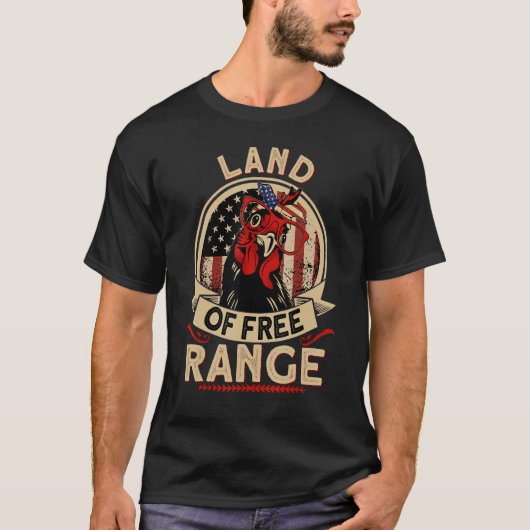 Land of Free Range USA Chicken 4th of July Mama He Tシャツ (正面)