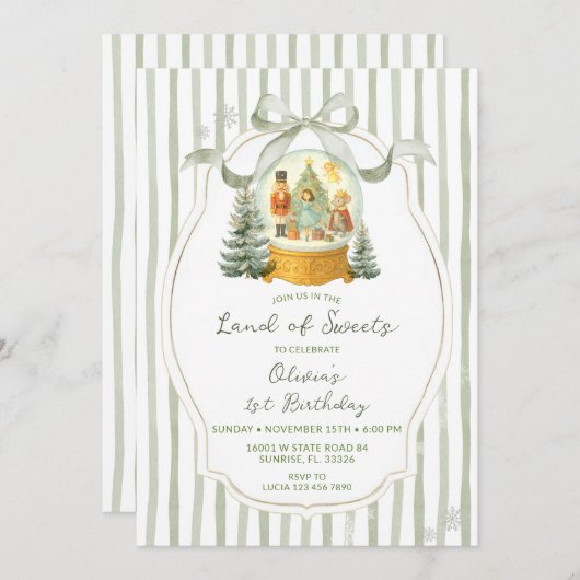Land of Sweets Nutcracker Green Winter Birthday 招待状 (正面/裏面)