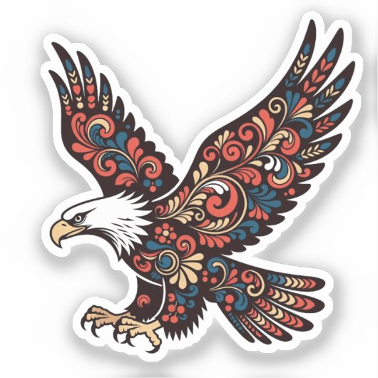 Landing Eagle Sticker - Ornamental Paisley Wings & シール (正面)